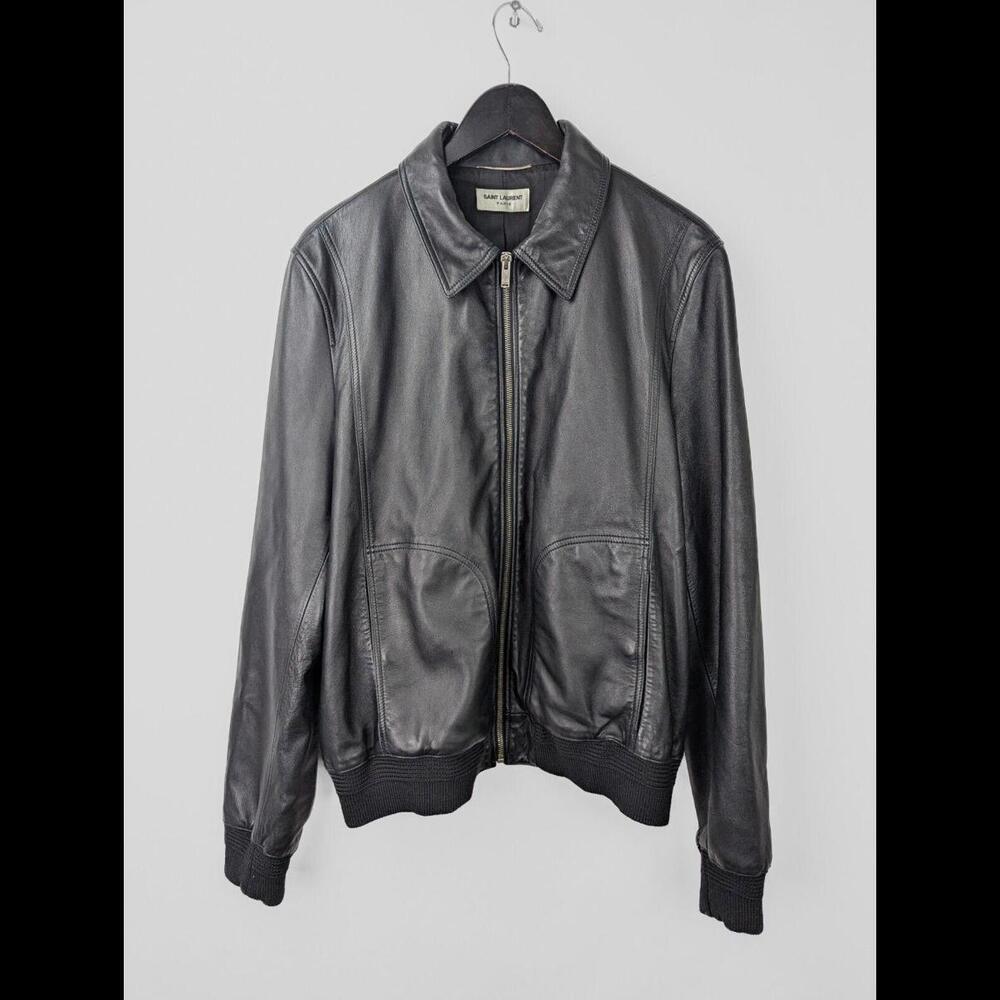 [SOLD] SAINT LAURENT PARIS Sz IT 52 US 42 L Black Leather Bomber Jacket SS2020